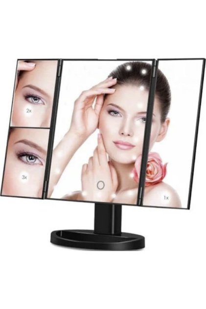 Oglinda cosmetica LED Verk Group, cu iluminare 22 LED-uri, zoom 2x/3x, pliabila, neagra