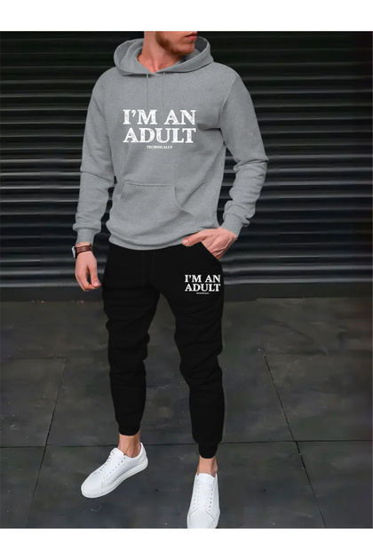 Men's Summer Printed Comfortable Fit Hooded Pocket Top Jogger Elastic Cuff Bottom Tracksuit Set