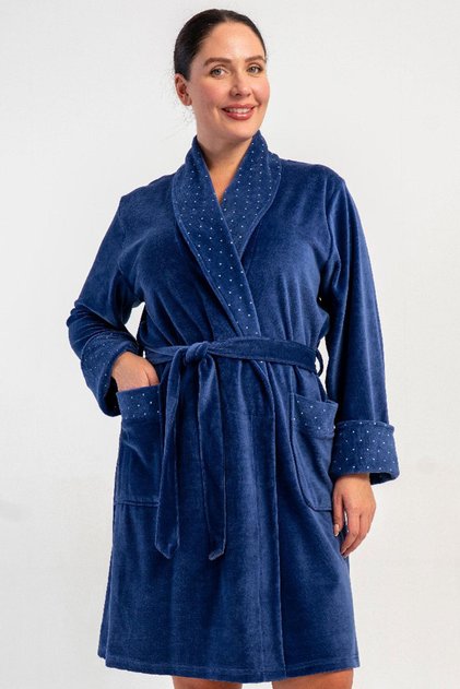 Women's Plus Size Dressing Gown - Velvet Shawl Collar with Pockets 100% Cotton Dressing Gown C5T2N0705