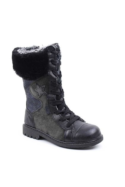 Cizme imblanite , pentru copii , din piele naturala, cu bordura de blana 3192-STAR/NEGRU/2