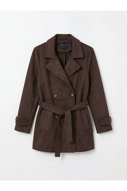 Brauner, zweireihiger, übergroßer Damen-Trenchcoat mit Kragen