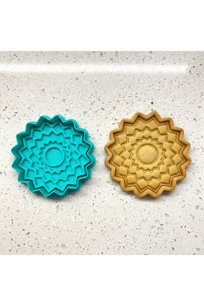 Geometric Flower and Sun Shaped Cookie Mold |   Detailed Mandala Stamp