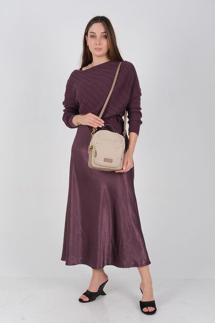 Beige - Sand Satin Women's Crossbody Bag Sp1220