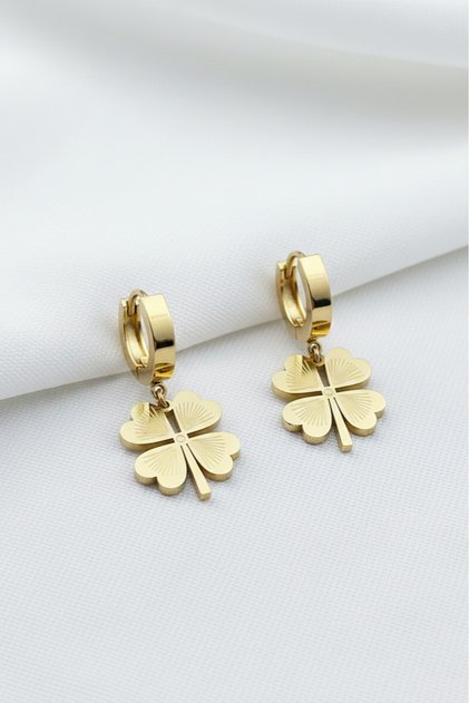 Clover Model Dangle Stainless Steel Gold Color Women's Earrings