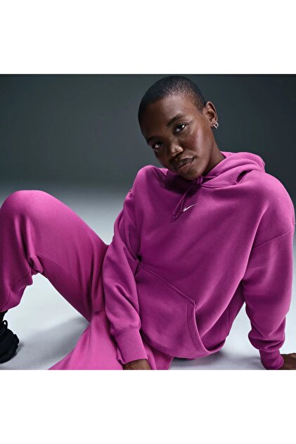 Nike Kadın Pembe Oversize Şardonlu Kapüşonlu Kanguru Cep