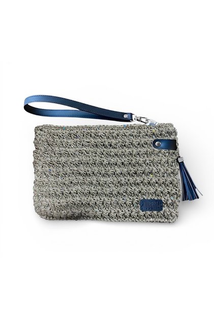 Kadın Handmade Yıldız Desenli Gri Simli/Payetli Clutch Portföy Çanta
