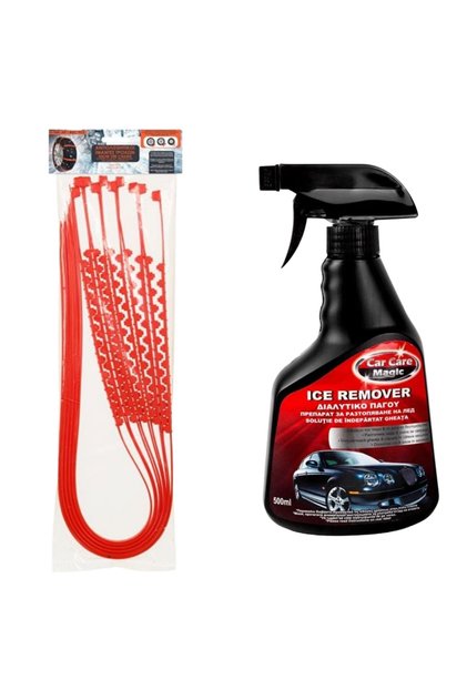 Set 10 benzi antiderapante pentru roți iarnă + Spray îndepărtare gheață 500 ml