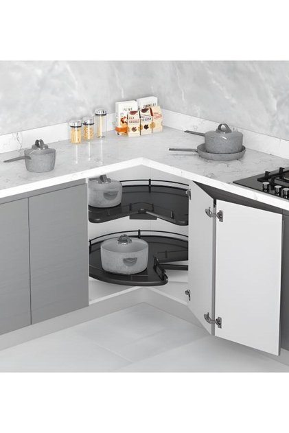 3051-A Antrasit 3/4 Borusuz Ahşap Tablalı Döner Sepet Takımı