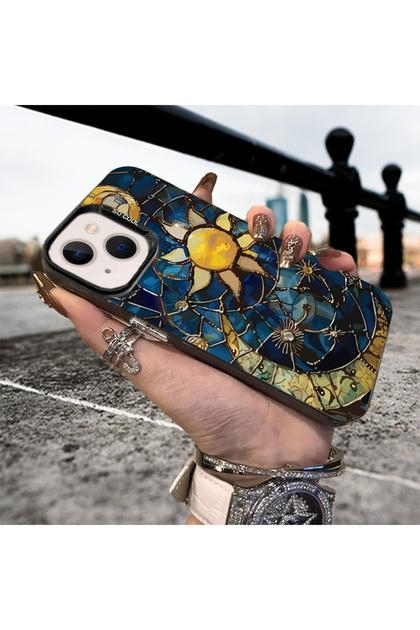iPhone 15/14 Compatible Moon Sun Print Pattern Quality Luxury Phone Case Mk01A