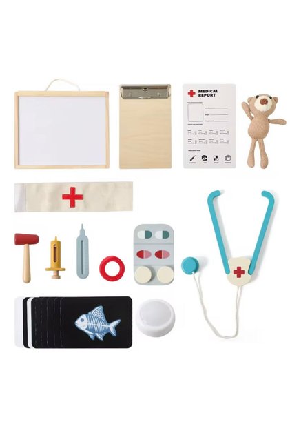 Set doctor, trusa medicala de jucarie din lemn pentru copii cu ursulet, set de joaca