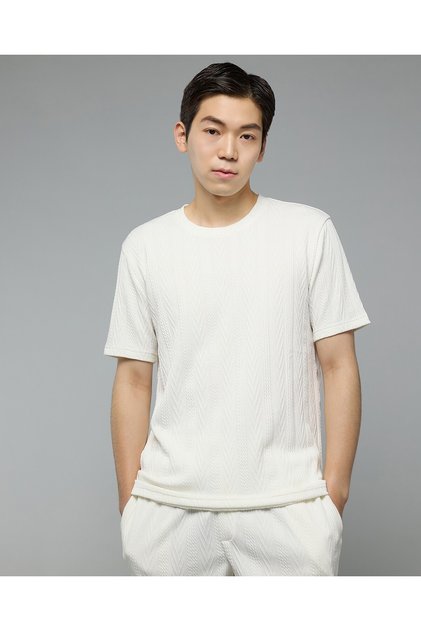 Self Design T-Shirt With Crew Neck And Short Sleeves