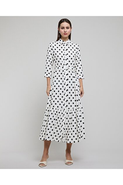 Polka Dots Shirt Dress With 3/4 Sleeves