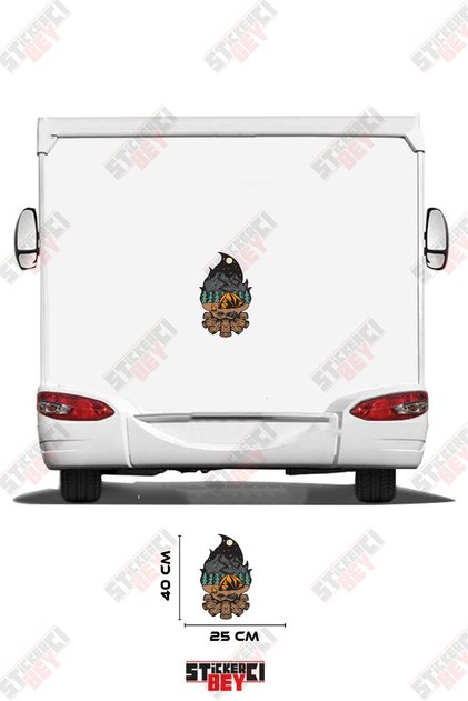 Caravan Sticker Coating with Tent and Camping Pattern and Campfire Image