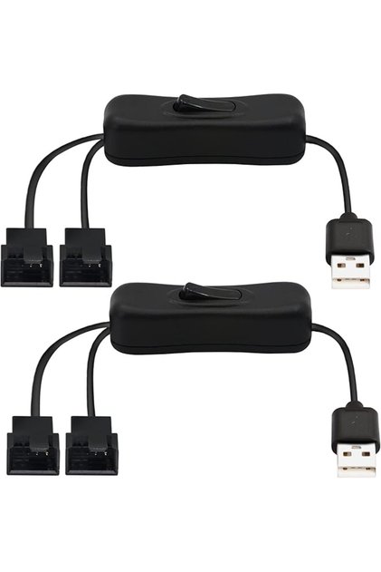 40cm USB to Dual 3-Pin / 4-Pin PWM 5V USB Sleeved Fan Power Adapter Cable, with ON/Off Toggle(2-Pack
