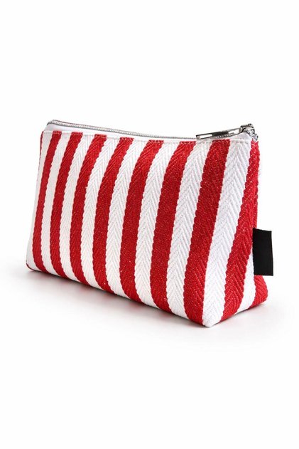 Canvas Striped Makeup Bag with Braided Detail