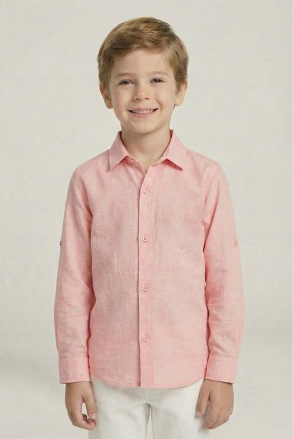 Boy's Pink Linen Long Sleeve Shirt – Casual and Special Occasion Use October 29 April 23