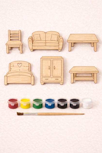 Wooden Painting Game Houseware Figure Set | Kendin Boya | For School and Workshop Activities
