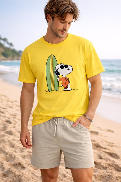 Snoopy Skiing Printed Cotton Relaxed Fit Round Neck Unisex T-Shirt