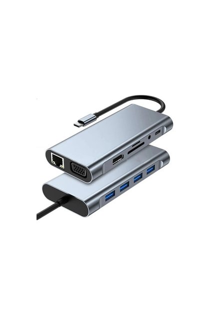 محول متعدد الوظائف 11 في 1 من نوع C | HDMI 4K – VGA – LAN – USB – قارئ بطاقات SD