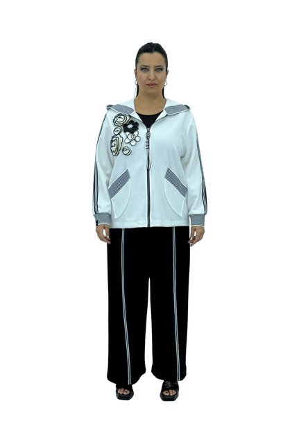 Plus Size Floral Motif Top and Bottom Double Stripe Detailed Sporty Stylish Women's Set