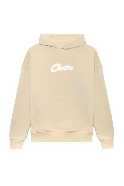 Unisex Corteiz Printed Oversized Bol Cut Cotton 3 Thread Ş Fleece-Lined Beige K Hooded Sweatshirt