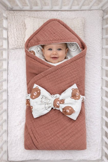 Baby Swaddle with Teddy Bear Pattern