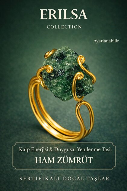 Certified Heart Energy Emotional Replenishment Energy Ring – Raw Emerald Stone – Adjustable