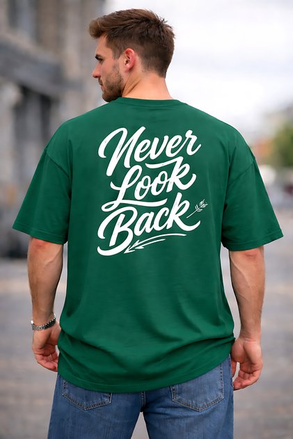 Never Look Back Back Printed Cotton Relaxed Fit Round Neck Unisex T-Shirt