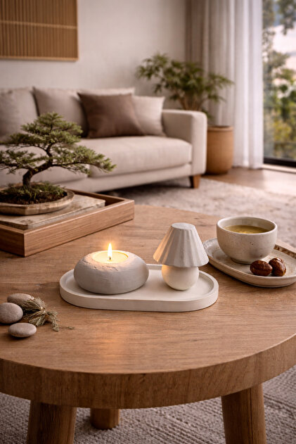Sabletscrafts Zen Beton Mumluk & Dekoratif Obje Seti – Minimal