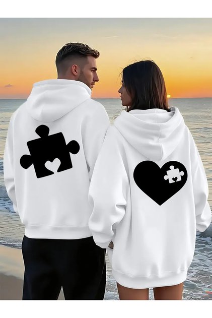 Couple Combination 1Pc Women's Model Valentine's Day Printed Comfortable Fit Hooded Sweatshirt