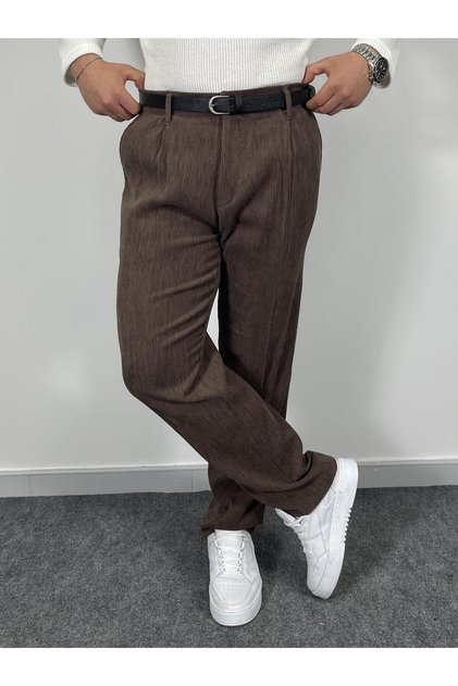 Erkek Kahverengi Fitilli Kadife Baggy Pantolon – Tek Pileli Kışlık