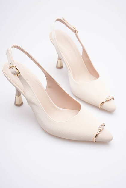 LUXURY Imported Textured Special Heeled Solitaire Ring Accessorized Women’s High Heel Evening Shoes