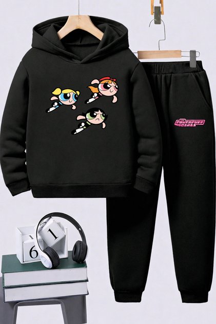 Powerpufl Girls Printed Children's Premium Sweatshirt Set 2-Piece Set Hoodie Bottom Top Set