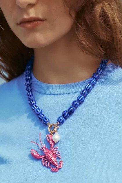 Blue Color Beaded Crab Detailed Design Necklace