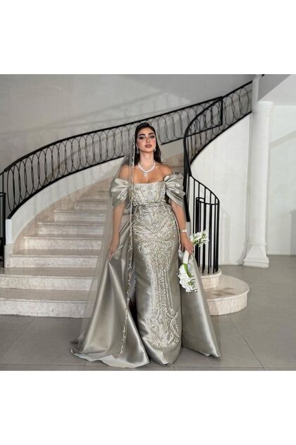 Off-shoulder dress with sparkling crystals