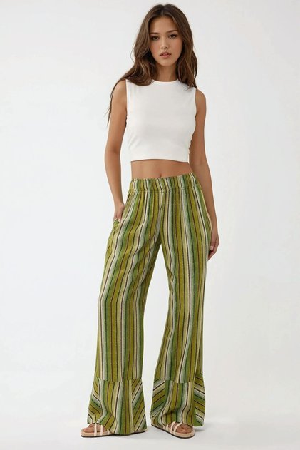 Wide Leg Çizgi Desenli Rahat Kesim Pantolon