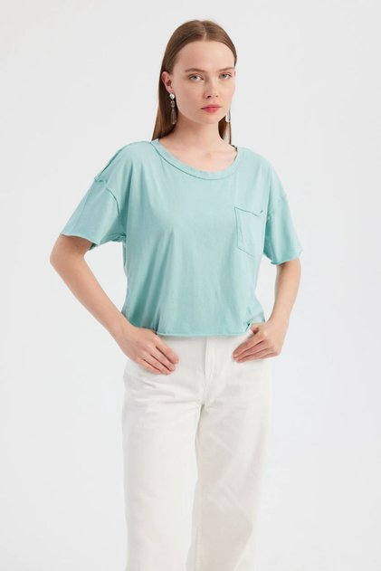 Basic Woven Round Neck Short Sleeve T-Shirt