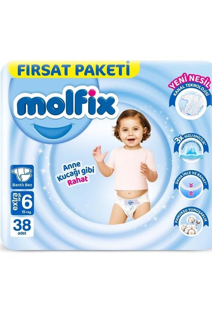 3D Size 6 Extra Large Baby Diapers 38 Pcs