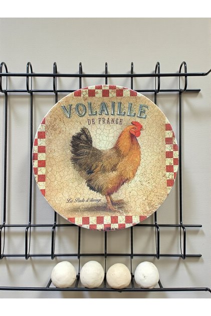 Horoz Tavuk Temalı Vintage Duvar Tabağı Çiftlik Evi Esintili Mutfak Duvar Süsü 26cm Elyapımı
