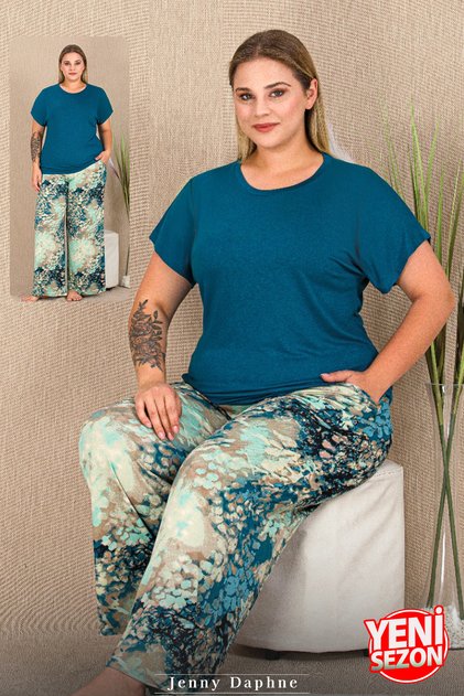 Cloud Pattern Loose Wide Leg Pajamas Short Sleeve Crew Neck Viscose Fabric Pajama Set 11038