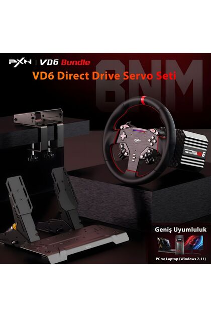 VD6 Direct Drive Yarış Direksiyon Seti Bundle - 6Nm Servo Motor - PC ve Laptop Uyumlu
