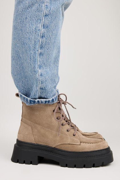 Ayra Women's Genuine Leather Lace-Up Pointed Toe Mink Boots