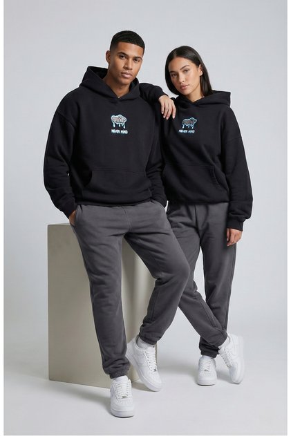 Unisex Lover Couple Combination Oversize Back Printed Graphic Hoodie Black