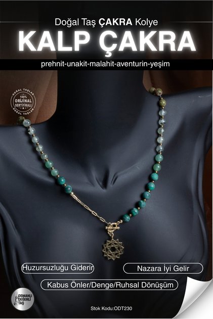 Certified Prehnite, Unakite, Malachite, Aventurine and Jade Heart Chakra Pendant Odt230