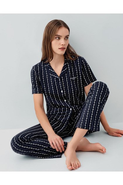 Women's Striped and Patterned Boxed Pajama Set 50% Cotton 50% Modal – Short Sleeve