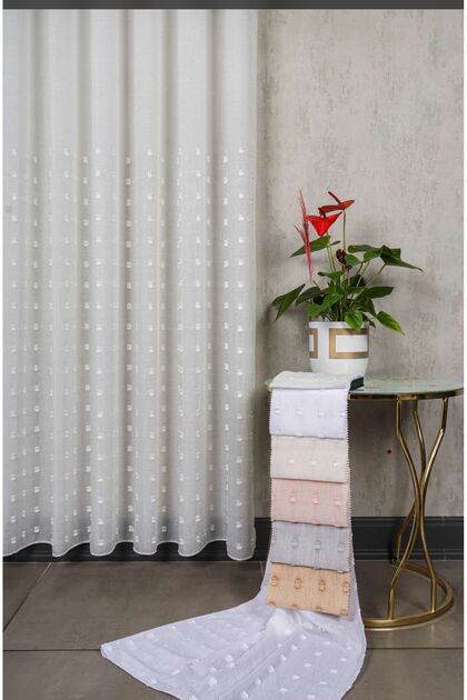 Puffy Skirt with Pompoms, Wrinkle-Free, Tightly Pleated Tulle Curtain - White