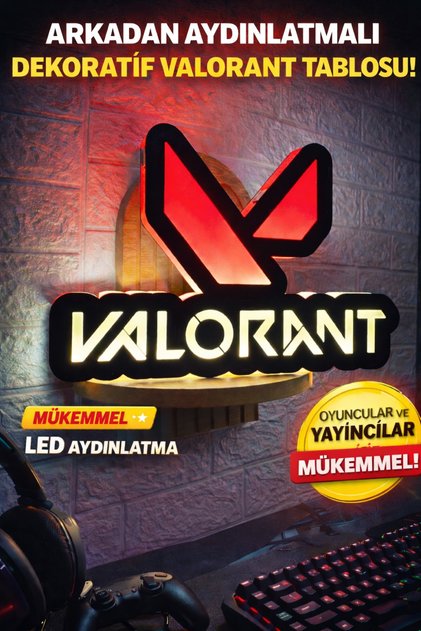 Valorant Arkadan Aydınlatmalı Gamer & Oyuncu Dekoratif Adaptörlü Tablo
