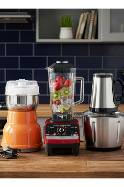 Set of Electric Mixer with 2L Capacity Portable Blender Grain Grinder, 500W Meat Grinder, 200W 50g Coffee Grinder
