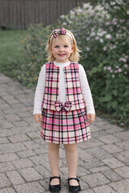 Skirt Vest Blouse Bandana 4-Piece Girls' Set