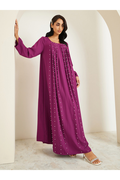 Women Purple Pearl Embellished Jalabiya